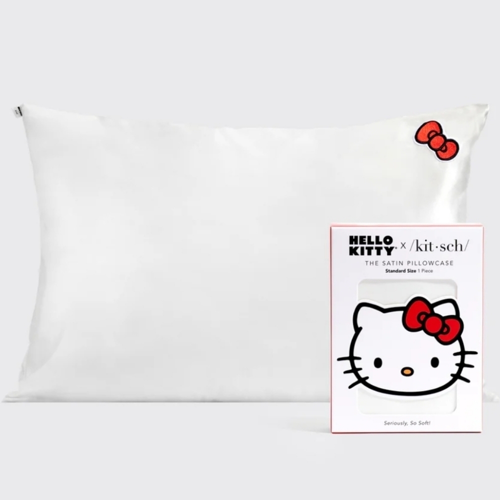 Kitsch x Hello Kitty Satin Pillowcase in Ivory Kitty Bow
